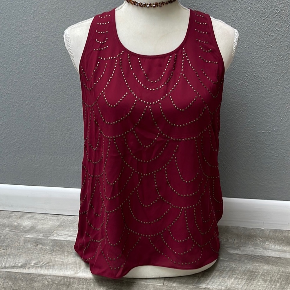 Verty Maroon Studded Sheer Tank Top